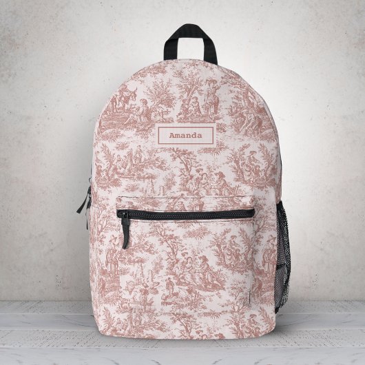 Elegant  lichtbruin toile de jouy bedrukte rugzak