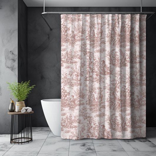 Elegant  lichtbruin toile de jouy douchegordijn