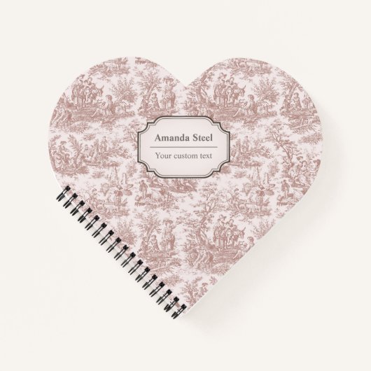 Elegant  lichtbruin toile de jouy hart notitieboek (Voorkant)