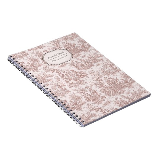 Elegant  lichtbruin toile de jouy klein notitieboek (Rechterzijde)