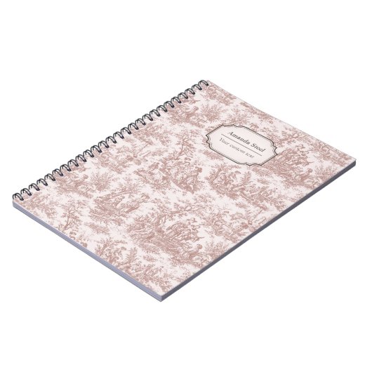 Elegant  lichtbruin toile de jouy klein notitieboek (Linkerzijde)