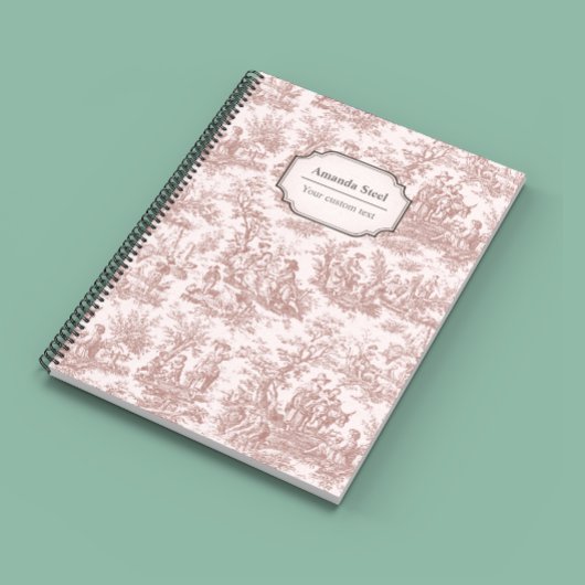 Elegant  lichtbruin toile de jouy klein notitieboek