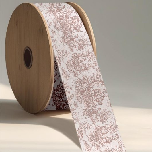 Elegant  lichtbruin toile de jouy satijnen lint