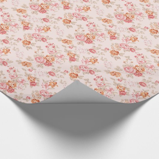  elegant, lichte perzik, roze, rozen patroon cadeaupapier (Hoek)