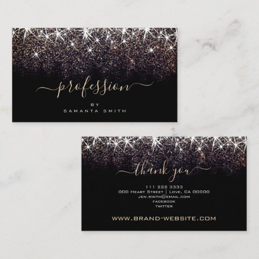 Elegant lichtgevend donkerbruin Gold Glitter Profe Visitekaartje (Voorkant / Achterkant)