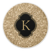 Elegant lichtgouden glitter print zwart monogram keramische knop (Voorkant)