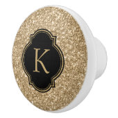 Elegant lichtgouden glitter print zwart monogram keramische knop (Rechts)