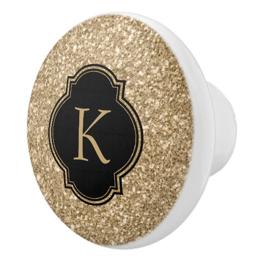 Elegant lichtgouden glitter print zwart monogram keramische knop (Rechts)