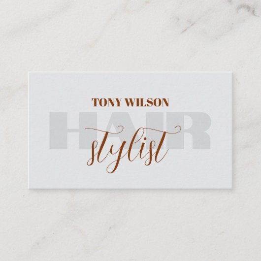 Elegant lichtgrijs bruin vet kapsalon visitekaartje (Voorkant)