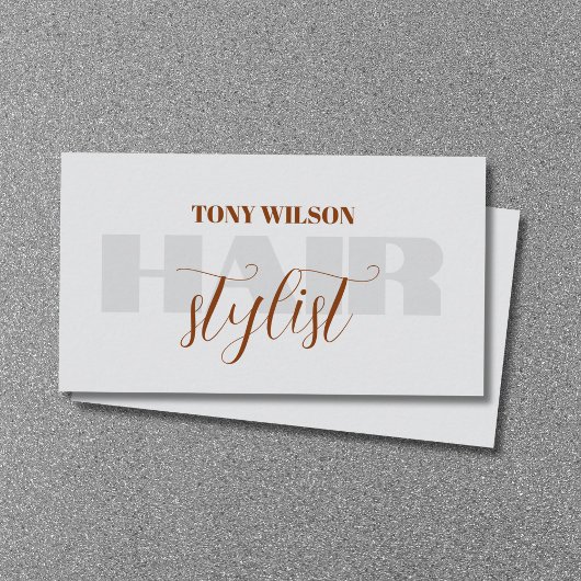 Elegant lichtgrijs bruin vet kapsalon visitekaartje