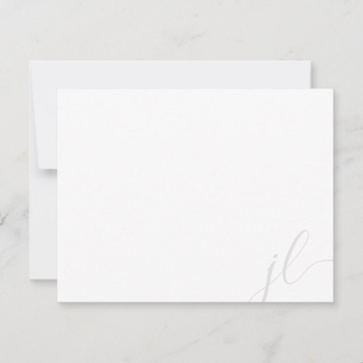 Elegant lichtgrijs twee initiaal letterscript notitiekaartje (Voorkant)