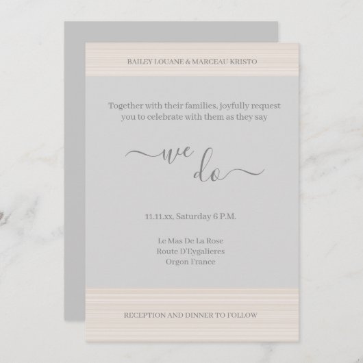 Elegant lichtgrijs We doen houtnerf strepen bruilo Kaart (Voorkant / Achterkant)