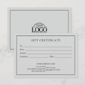 Elegant lichtgrijs zakelijk cadeaubon Logo (Voorkant / Achterkant)