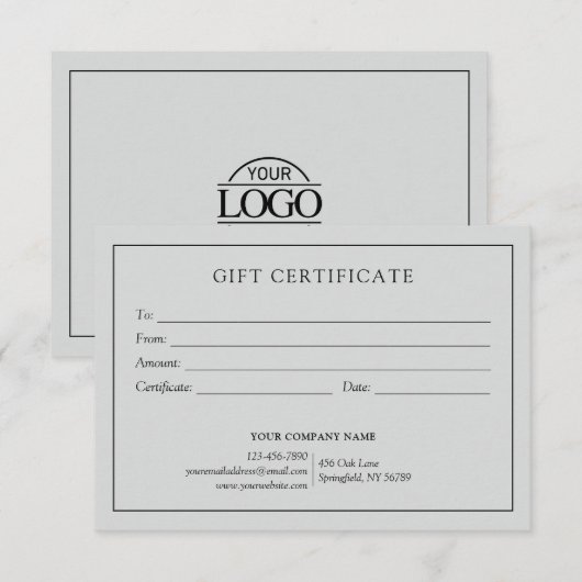 Elegant lichtgrijs zakelijk cadeaubon Logo (Voorkant / Achterkant)