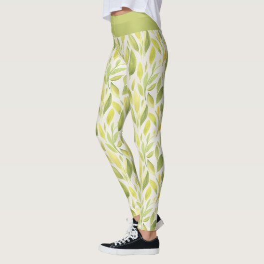 Elegant lichtgroen geel blad patroon leggings (Links)