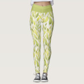 Elegant lichtgroen geel blad patroon leggings (Voorkant)