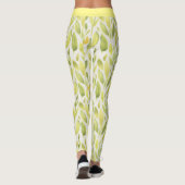 Elegant lichtgroen geel blad patroon leggings (Achterkant)
