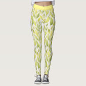 Elegant lichtgroen geel blad patroon leggings (Voorkant)