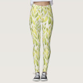 Elegant lichtgroen geel blad patroon leggings (Voorkant)