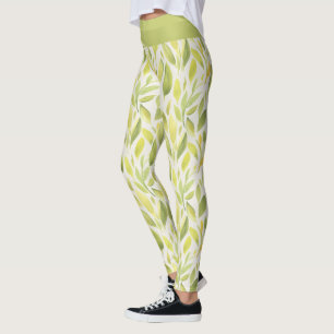 Elegant lichtgroen geel bladerenpatroon leggings