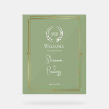 Elegant Lichtgroen Monogram Huwelijks Welkom