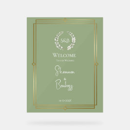 Elegant Lichtgroen Monogram Huwelijks Welkom Acryl Bord