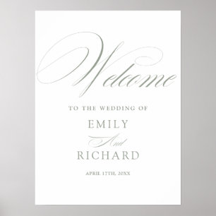 Elegant lichtgroen schrifttype huwelijks welkomstb poster