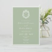 Elegant Lichtgroene Kuif Monogram Trouwdag Kaart (Staand voorkant)