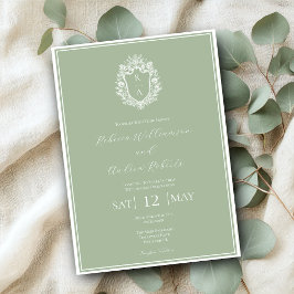 Elegant Lichtgroene Kuif Monogram Trouwdag Kaart