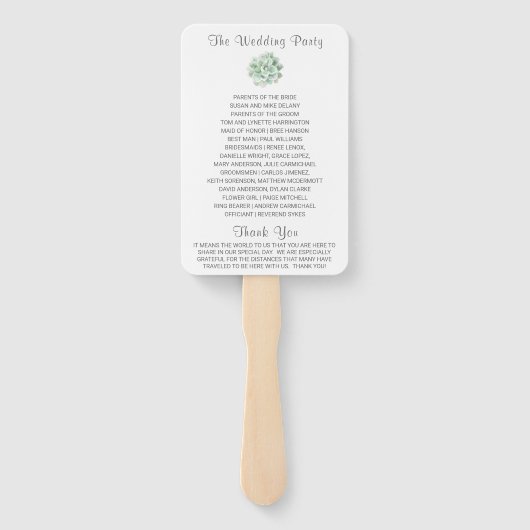 Elegant lichtgroene succulent-huwelijksprogramma handwaaier (Achterkant)