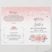 Elegant Lichtroze en Zilveren Quinceanera Programm (Voorkant)