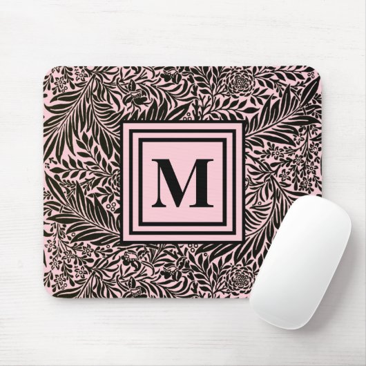 Elegant lichtroze en zwart botanisch patroon muismat (Met muis)