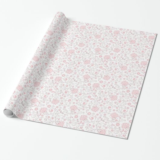 Elegant lichtroze Floral Patroon Cadeaupapier (Uitgerold)