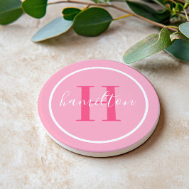 Elegant lichtroze rond aangepast monogram Initiaal Zandsteen Onderzetter
