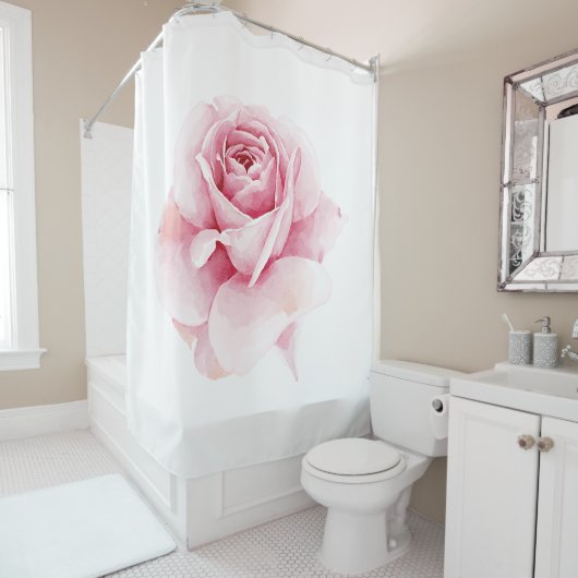 Elegant lichtroze Roos op wit Douchegordijn (In situ)