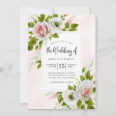 Elegant Lichtroze Rozen Bloemen Waterverf Bruiloft Kaart (Voorkant)