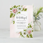 Elegant Lichtroze Rozen Bloemen Waterverf Bruiloft Kaart (Staand voorkant)