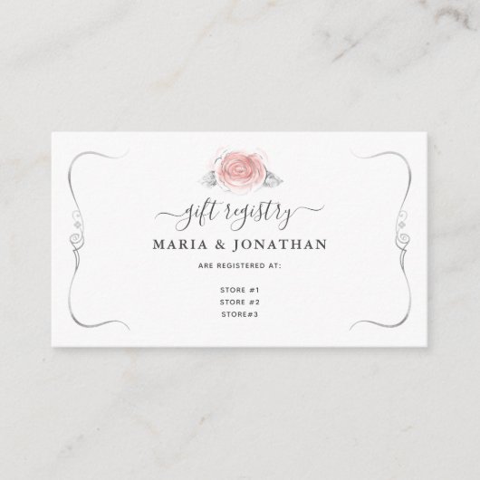 Elegant Lichtroze Zilver Waterverf Gift Registry Informatiekaartje (Voorkant)
