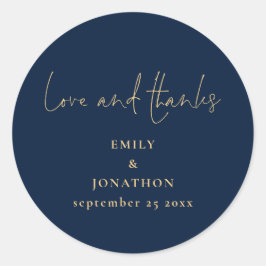 Elegant Liefde Bedankt Script Navy Gold Wedding Ronde Sticker