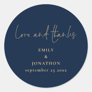 Elegant Liefde Bedankt Script Navy Gold Wedding Ronde Sticker