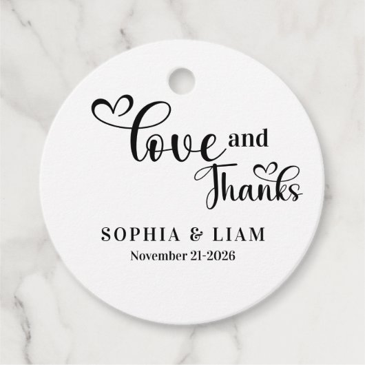 Elegant Liefde en Dank Script Trouwen Bedankjes Labels (Voorkant)