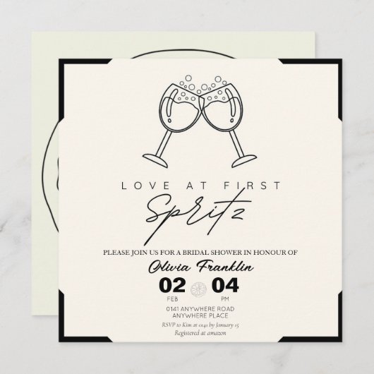Elegant liefde in eerste vrijgezellenfeest spritz kaart (Voorkant / Achterkant)