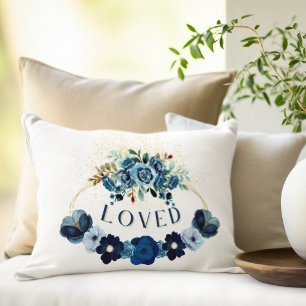 Elegant LIEFDE Inspirerend Blauw Bloemschilderwerk Accent Kussen