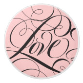 Elegant LIEFDE Kalligrafie Script Paris Roze Zwart Keramische Knop (Voorkant)