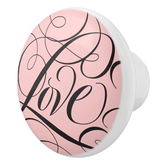 Elegant LIEFDE Kalligrafie Script Paris Roze Zwart Keramische Knop (Rechts)