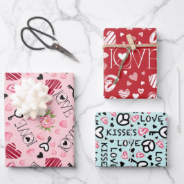 Elegant Liefde Kisses Key Pioen Roze Harten Inpakpapier Vel