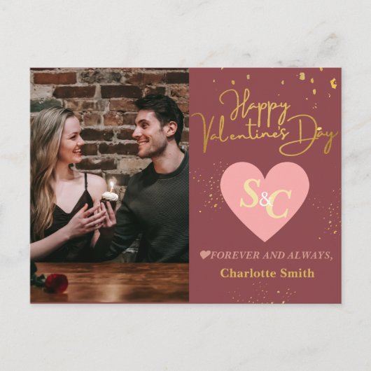 Elegant Liefde Monogram Valentijnsdag paar foto Feestdagenkaart (Voorkant)