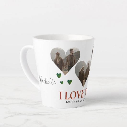 Elegant Liefde Valentijnsdag paar 3 foto Naam L Latte Mok (Linkerhoek)