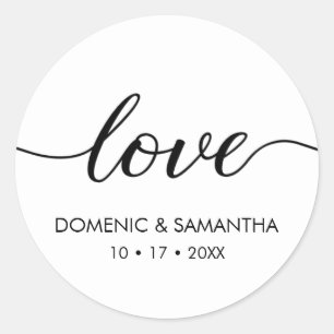 Elegant Liefdesscript Bruiloft Classic Ronde Stick Ronde Sticker