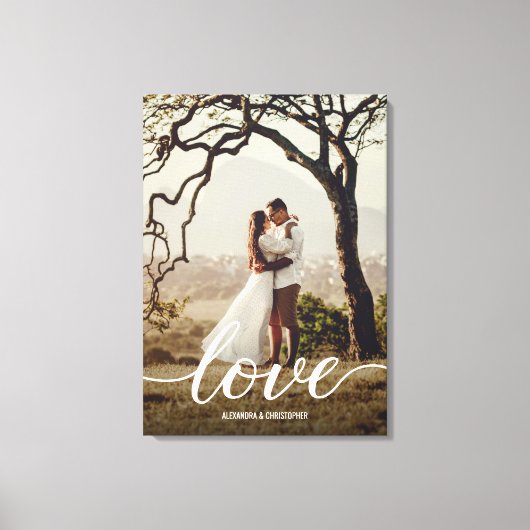 Elegant Liefdesscript Bruiloft Pas getrouwd Foto Canvas Afdruk (Voorkant)